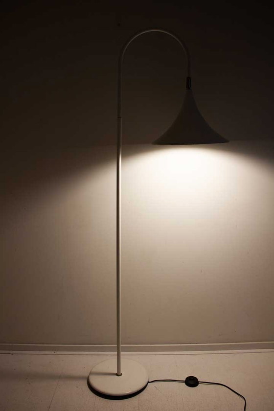 Image 1 of 80's Herda Floor Lamp White with Trumpet Shade