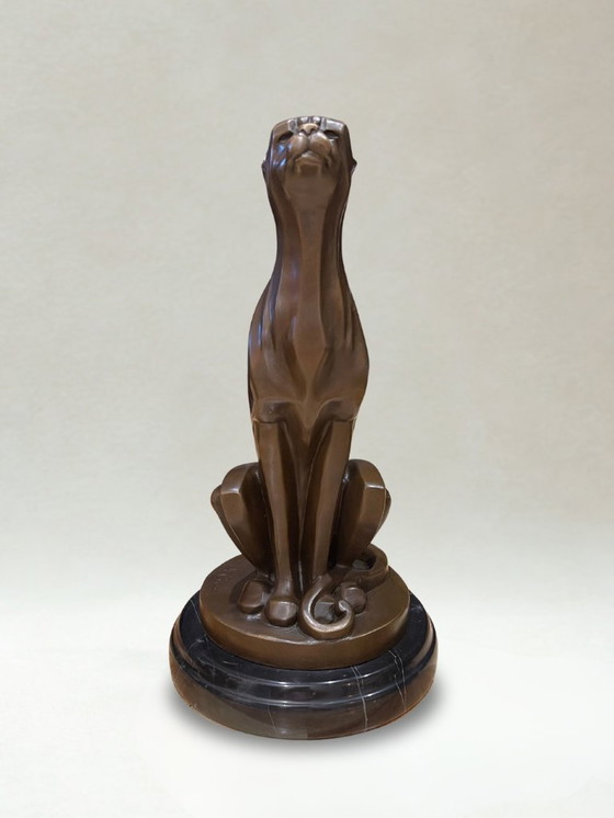 Image 1 of Art Deco bronze panther – Signed De Coux – 30cm - 4kg – Marble base