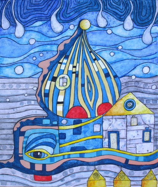 Mooi schilderij in de stijl van Hundertwasser