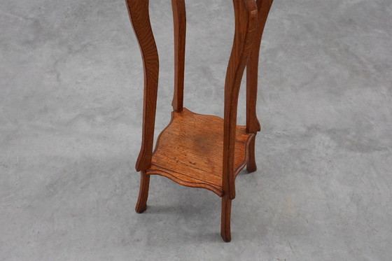 Image 1 of Art Deco tall pedestal in oak with 2 levels, France ca. 1915