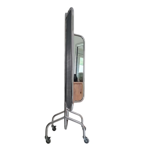 Image 1 of Rare Chrome Tubular Mirror On Wheels