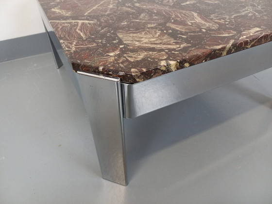 Image 1 of Vintage Square Coffee Table in Marble and Chromed Metal from the 70s