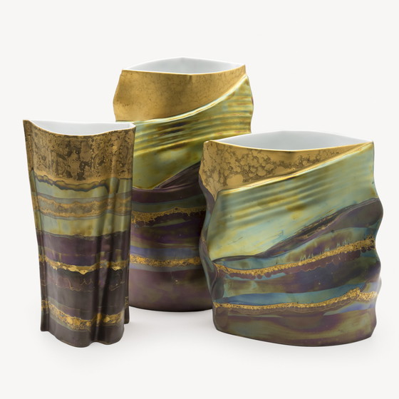 Image 1 of Rosenthal Studio Line Johan van Loon Drexler Fine Porcelain Art Vase Trio Eosin