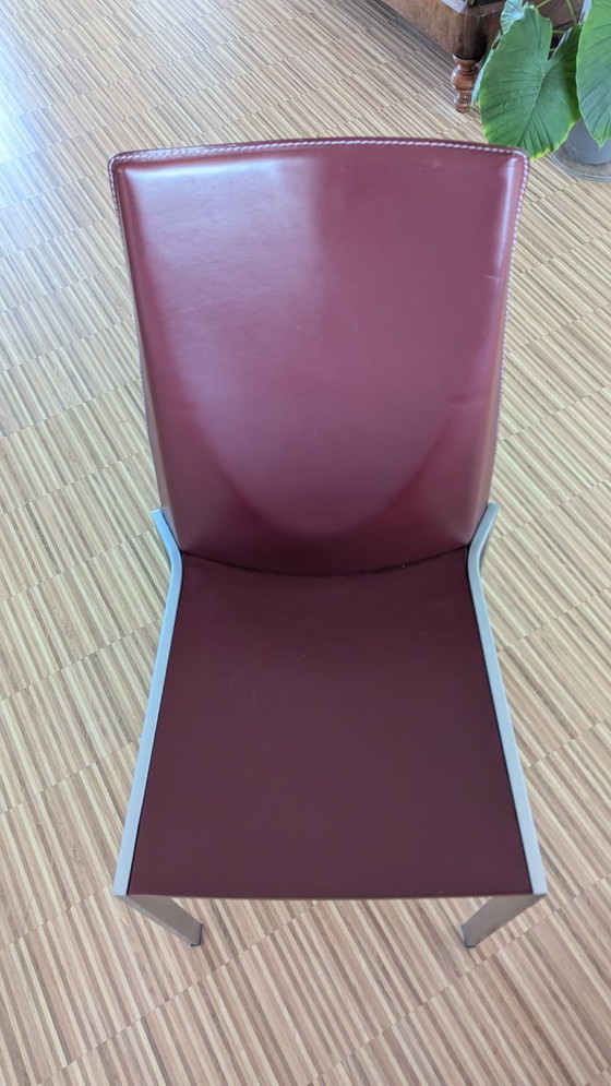 Image 1 of 6 Italiaanse design eetkamerstoelen Leer & RVS