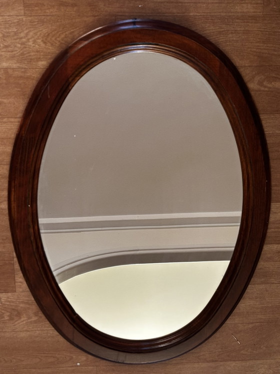 Miroir ovale vintage en bois teinté – 66 × 48,5 cm – Wood, Glass (photo 15 of 15)