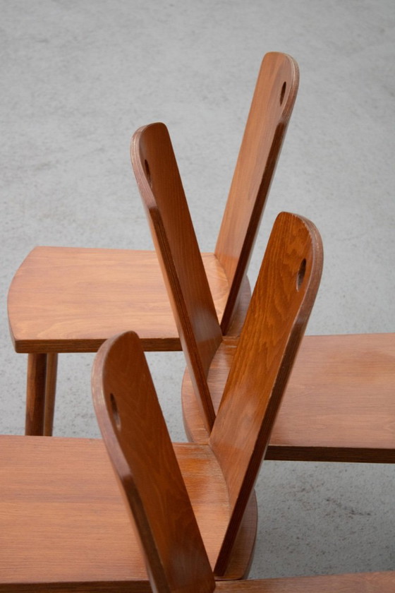 Set di quattro sedie compatte in compensato — anni '60 – Sedie da pranzo, Wood (photo 8 of 14)