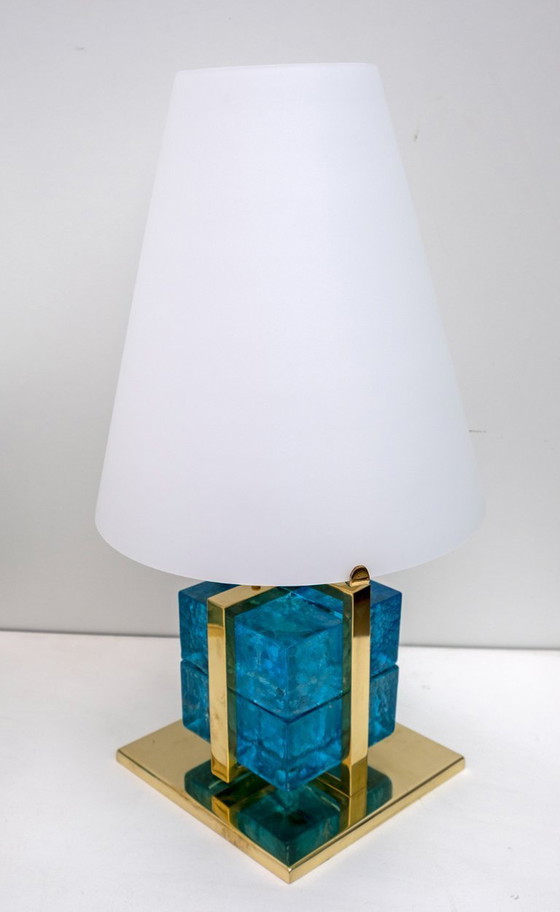 Image 1 of Ein Paar zeitgenössische Tischlampen aus Muranoglas und Messing