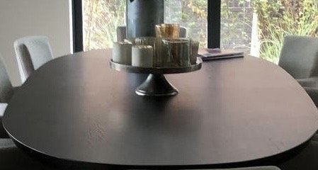 Image 1 of Black solid oak dining table with 10 chairs