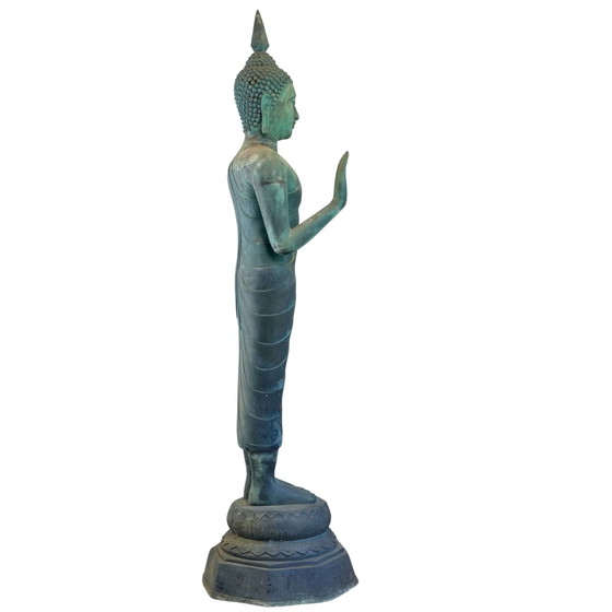 Monumental Thai Bronze Buddha – Sukhothai Style – Dated 1961 – 190 cm – Sculpture (photo 7 of 20)