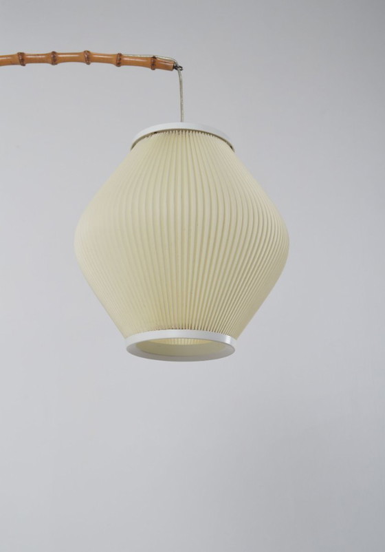 Image 1 of Danish wall lamp with wooden arch and pearl shade lampshade, 1960s