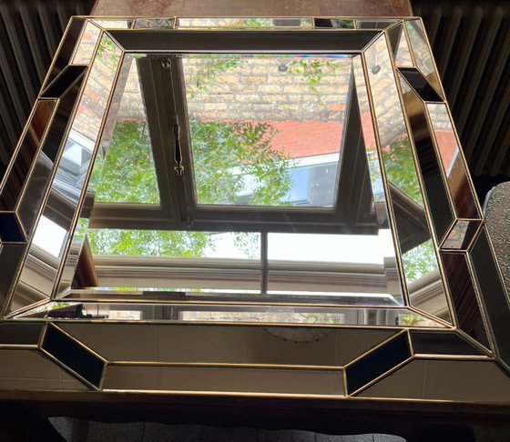 Vintage Belgian faceted mirror – Hollywood Regency – 94 × 78 cm – DeKnudt, Glass (photo 4 of 6)