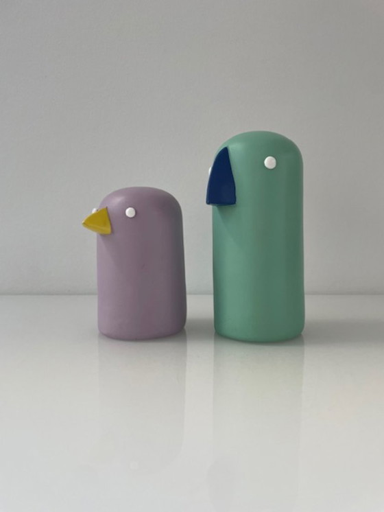 Image 1 of Skandinavische Vogelfiguren aus Holz, Set in Flieder und Mint