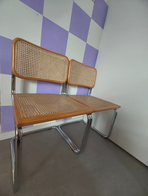 Ensemble de 2 chaises B32 de Marcel Breuer, piètement traîneau chromé