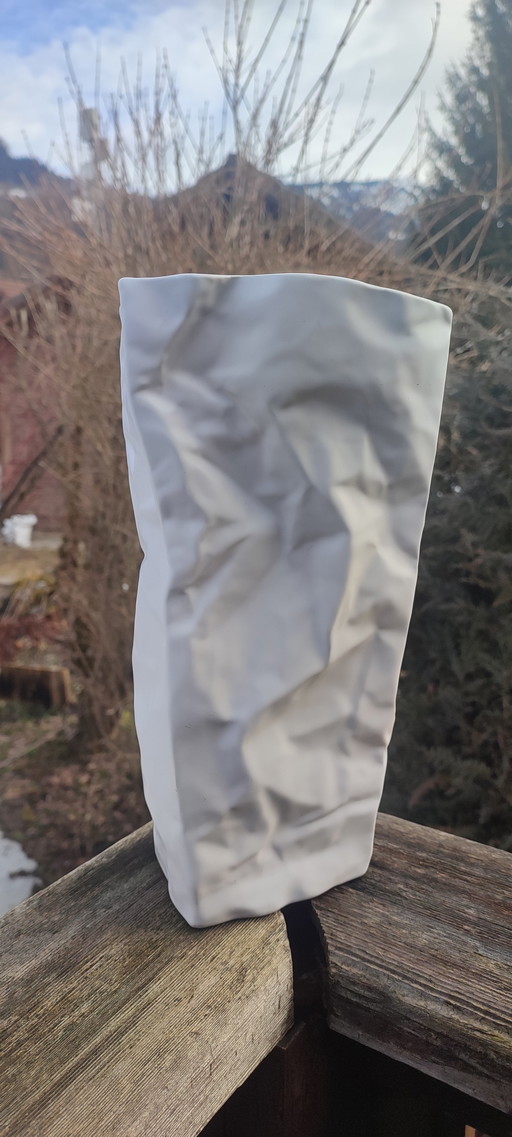 Grand vase style "Kami" blanc mât effet papier froissé 