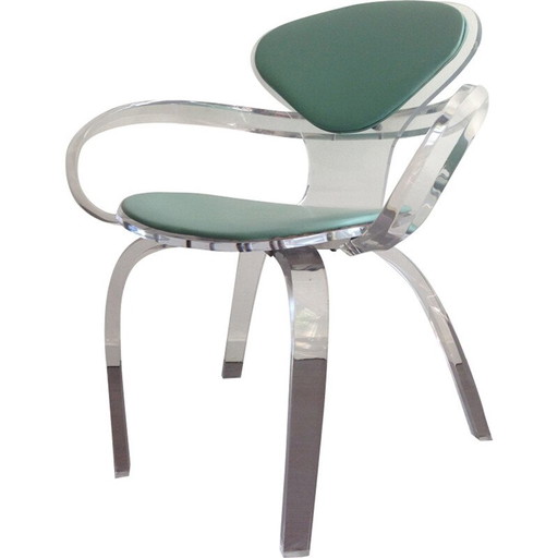 Chaise vintage en lucite avec dossier vert, 1980