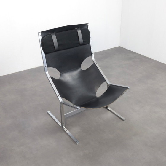 Image 1 of Uiterst zeldzame leren fauteuil van Pierre Thielen voor Metz & Co., Nederland, jaren 60.