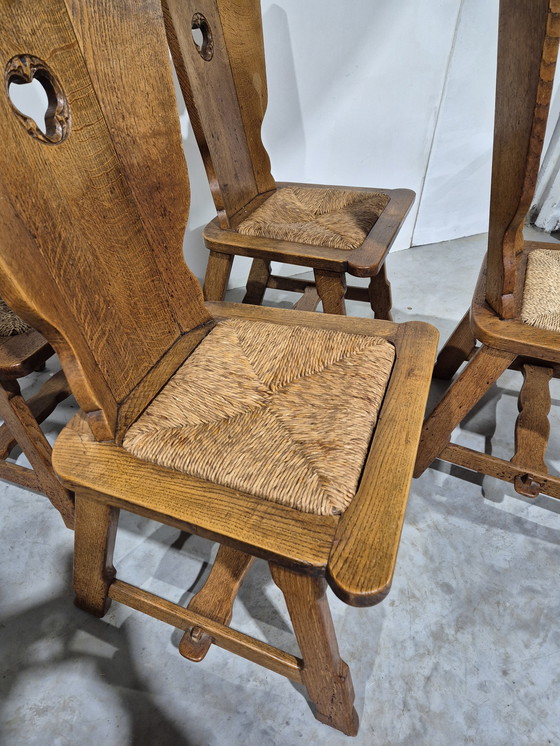 Image 1 of 4 Stühle im Stil des Brutalismus mit Sitzfläche aus Binsen