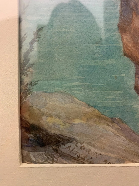 Pintura de acuarela de paisaje marino del siglo XIX, Pinturas y dibujos (foto 5 de 6)