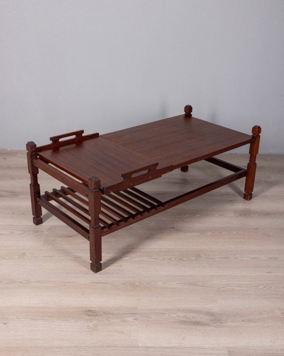 Vintage 1960s coffee table with pull-out tray, Italian design – Wood (photo 9 of 10)