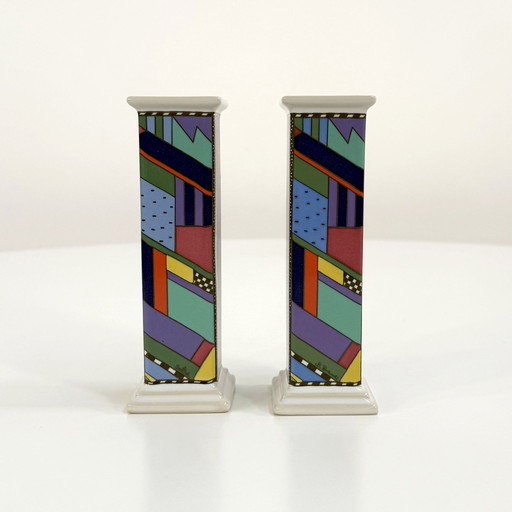 Pair of Candle Holders Scenario Metropol by Barbara Brenner for Rosenthal, 1990s