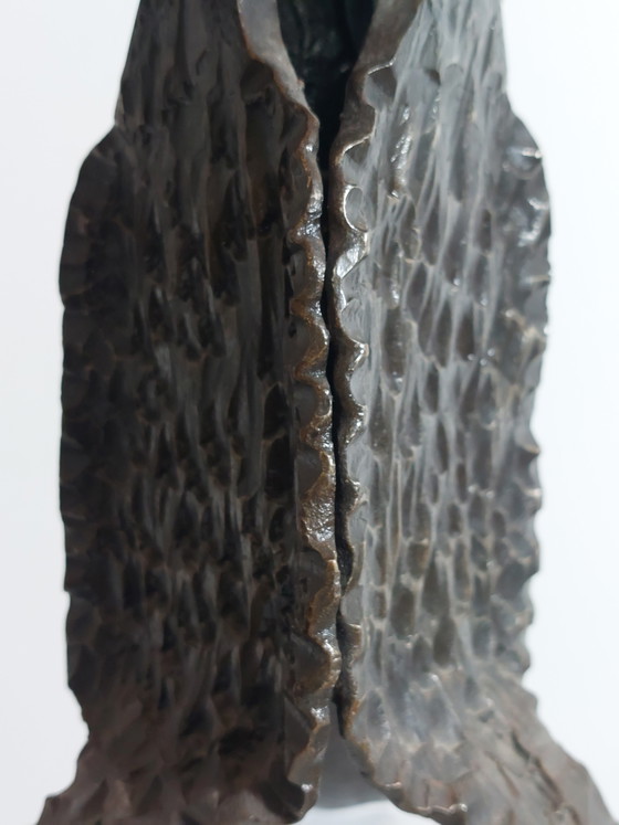 Image 1 of Vintage metalen brutalistische tafellamp uit het midden van de vorige eeuw, gemaakt van smeedijzer.