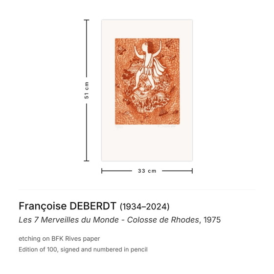 Image 1 of Françoise DEBERDT Le 7 meraviglie del mondo - Colosso di Rodi Acquaforte firmata 1