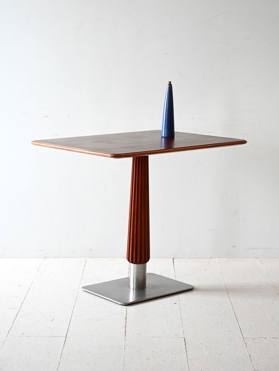 Image 1 of Tavolo da bar in mogano con base in acciaio e stelo intagliato