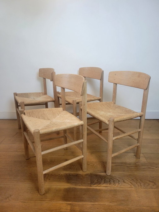 Set of 4 J39 chairs in soaped oak by Børge Mogensen for FDB Mobler