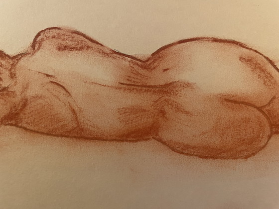 Image 1 of Tableau Signé Sanguine Portrait Féminin « Siesta »