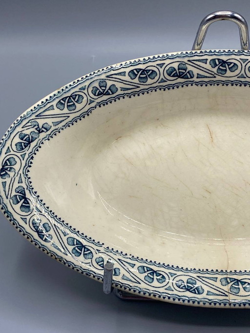 Boulenger ovale schaal van fijn aardewerk voor relish, blauwe decoratie, eind 19e eeuw – decoratieve objecten (photo 2 of 5)