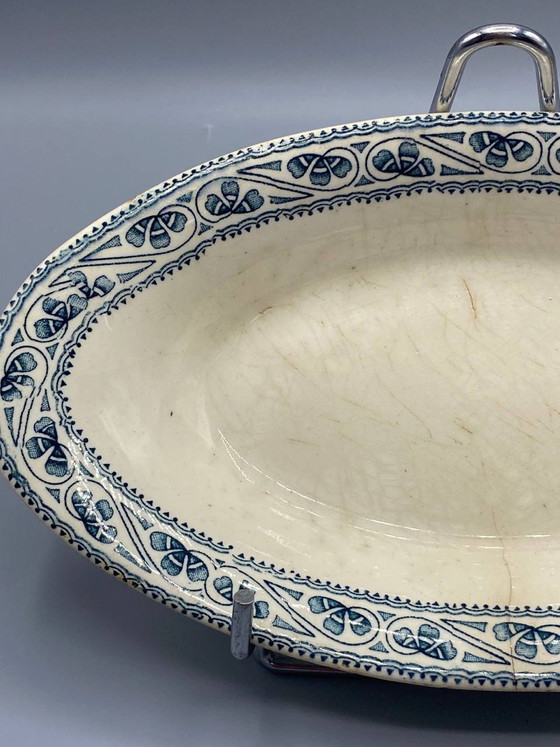 Boulenger ovale schaal van fijn aardewerk voor relish, blauwe decoratie, eind 19e eeuw – Decoratieve objecten (photo 2 of 5)
