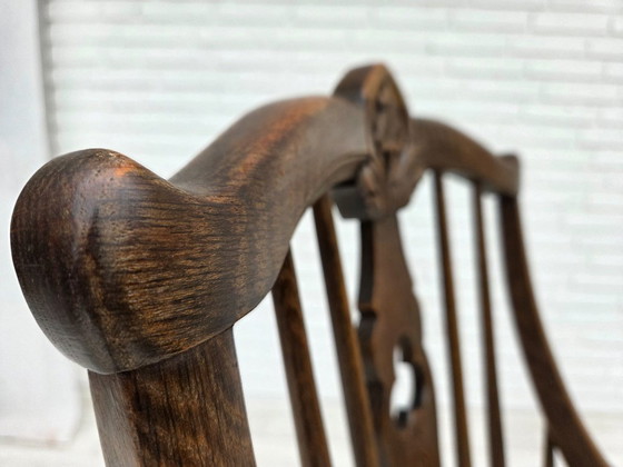 Image 1 of Deense fauteuil met hoge rugleuning, opnieuw bekleed, meubels koeienhuid, eiken.