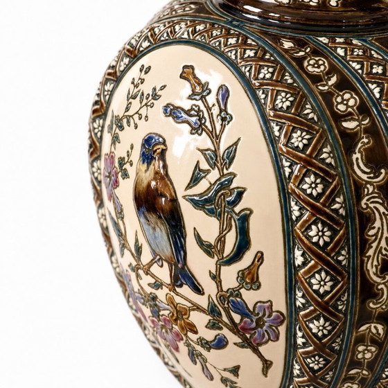 Image 1 of Pair of antique Austrian majolica vases from 1885, signed Gerbing & Stephan