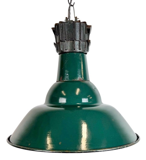 Lámpara colgante industrial francesa de esmalte de petróleo de Sammode, década de 1950.