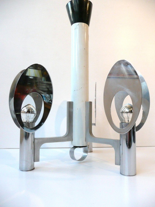 Plafondlamp van chroom en staal uit de jaren 70, vintage design, space age, funky jaren 70