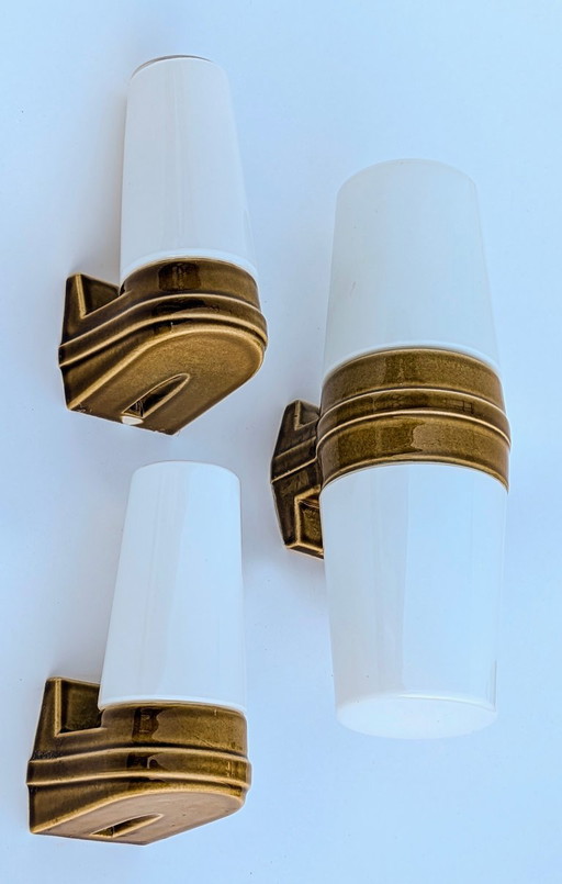 Mid-Century Matching Set of 3 Ochre Porcelain Wall Sconces (Models 6065 & 6080) by Sigvard Bernadotte for Ifö – 1960s
