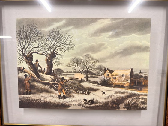 Vecchia stampa inglese Scena di caccia in cornice di noce – Arte, Vetro, Carta (photo 5 of 5)