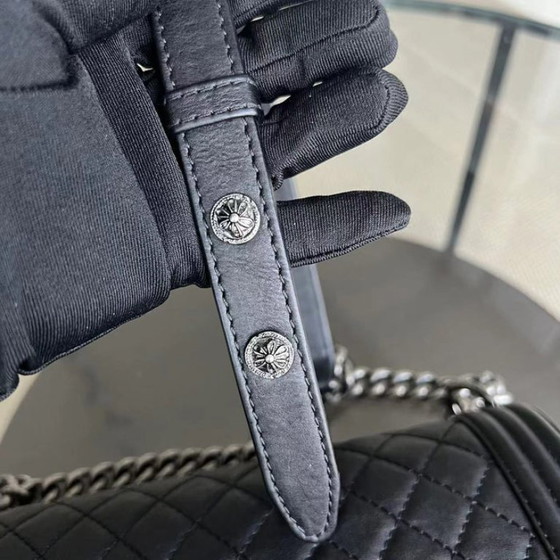 Image 1 of Chanel Boy Medium - 25CM Paris-Dallas Metal Edge Grained Calfskin Black Silver Hardware Series 19