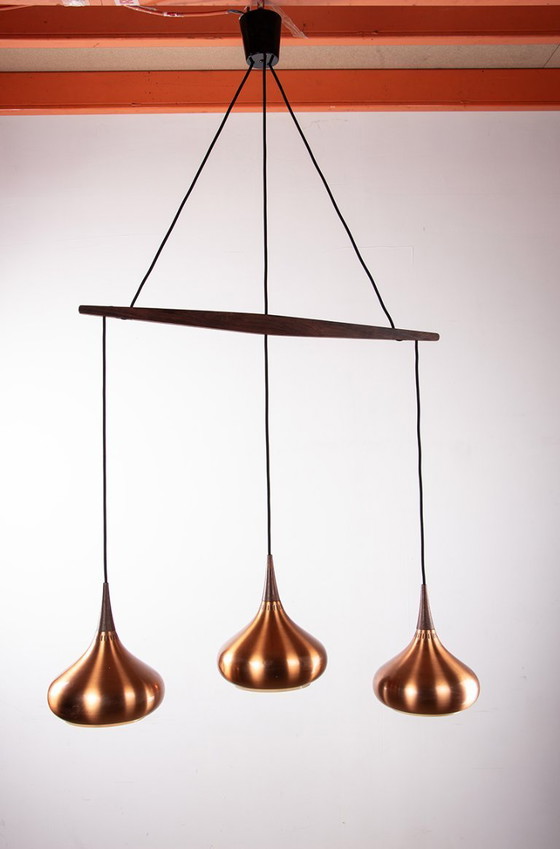 Image 1 of Grande triple suspension Danoise en métal et Palissandre, édition ancienne, modèle Orient, par Jo Hammerborg pour Fog & Mørup 19