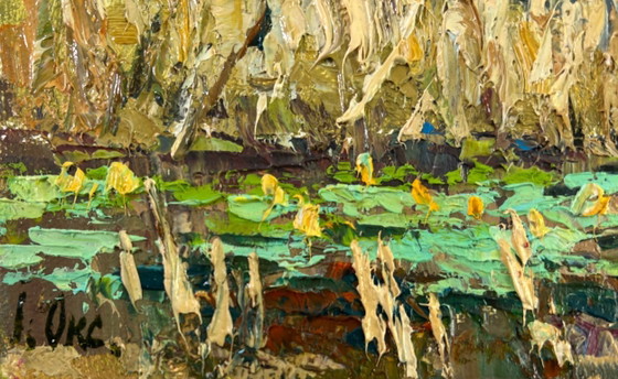 Image 1 of Original Oil Painting Summer River Landscape Where water sleeps