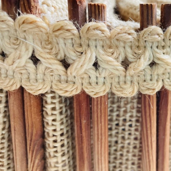 Image 1 of Skandinavische Hängelampe aus Holz und Jute im rustikalen Stil der Mitte des 20. Jahrhunderts, 1960er Jahre
