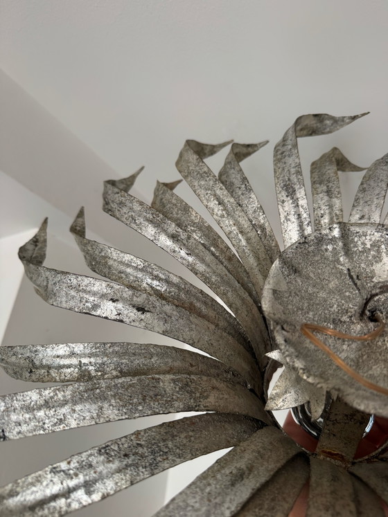 Image 1 of Sunburst wall sconce in silver wrought iron, 1960s