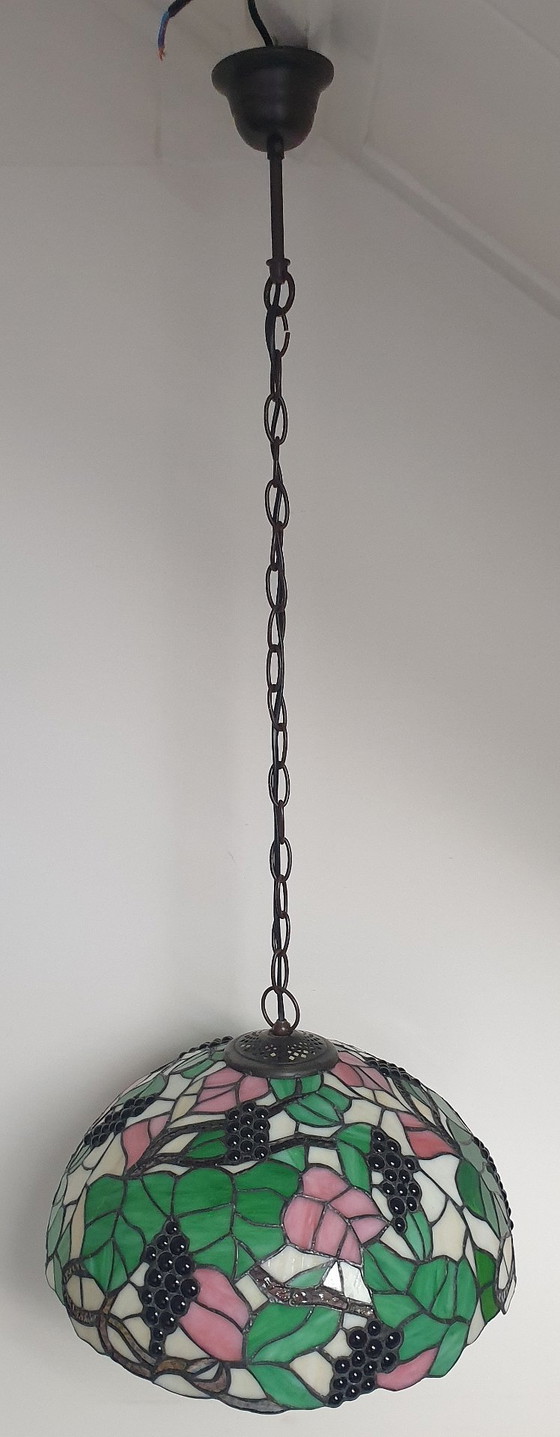 Image 1 of Large (40cm) Tiffany / stained glass grape pendant lamp