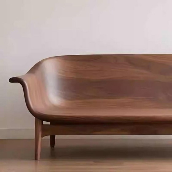 Image 1 of Zen stijl walnoot bank moderne minimalistische massief houten bank, handgemaakte zwarte walnoot of essen rechte bank voor woonka