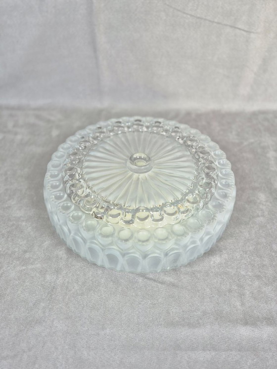 Image 1 of Vintage Pressed Glass Flush Mount Ceiling Light, Mid-Century Style, 2x E27, 29.5 cm