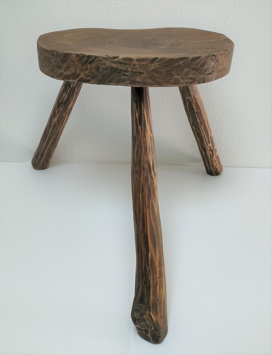 Image 1 of sgabello treppiede, stile arte popolare, legno massello