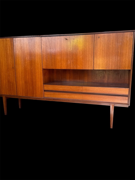⁠Deens Vintage Mid-Century Teak Highboard / Wandmeubel, High boards, Hout, Bruin (foto 2 van 11)