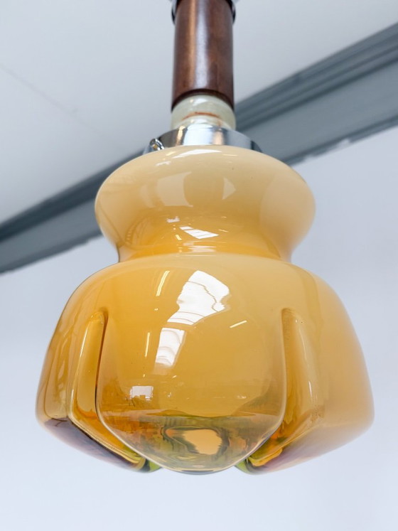 Amberkleurige Muranoglazen Plafondlamp Uit Italië, 1960's – Hanglampen, Wood, Metal (photo 2 of 13)