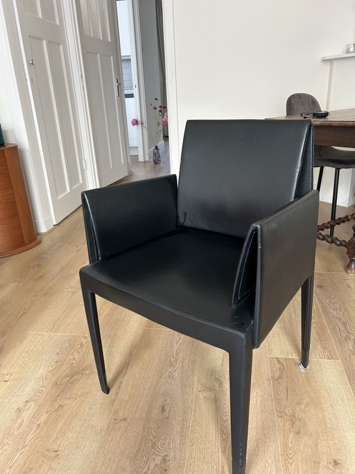 Design Eetkamerstoel Baleri Italia Capri (Hannes Wettstein) Zwart Leer – eetkamerstoelen, Leather, Aluminium
