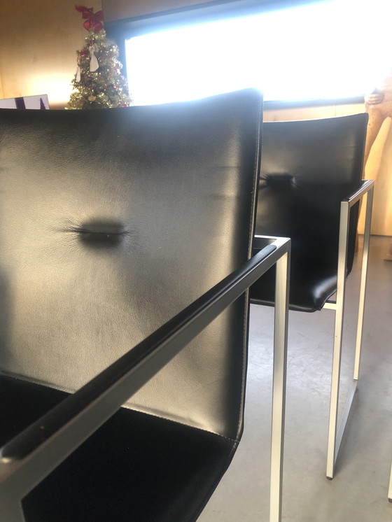 Image 1 of Arco Frame chairs 4 pcs black leather/aluminum
